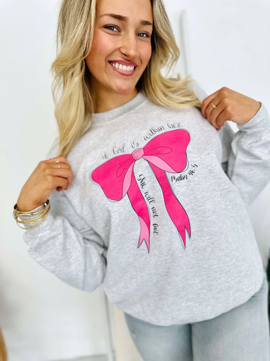 God Is Within Her Neon Pink Bow Sweatshirt