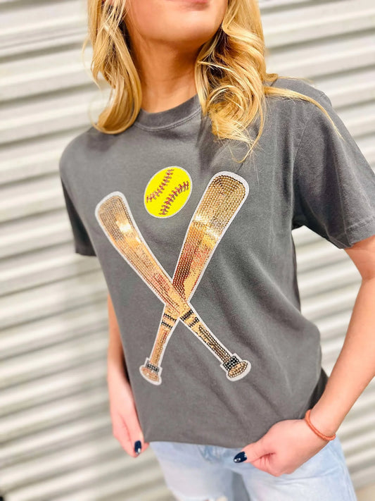 Softball Bats Sequin Patch Tee