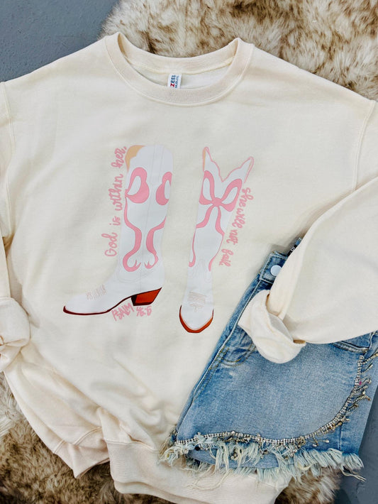 God Is Within Her Pink Boots Sweatshirt