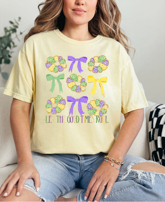 Let The Good Times Roll King Cake Bows Tee