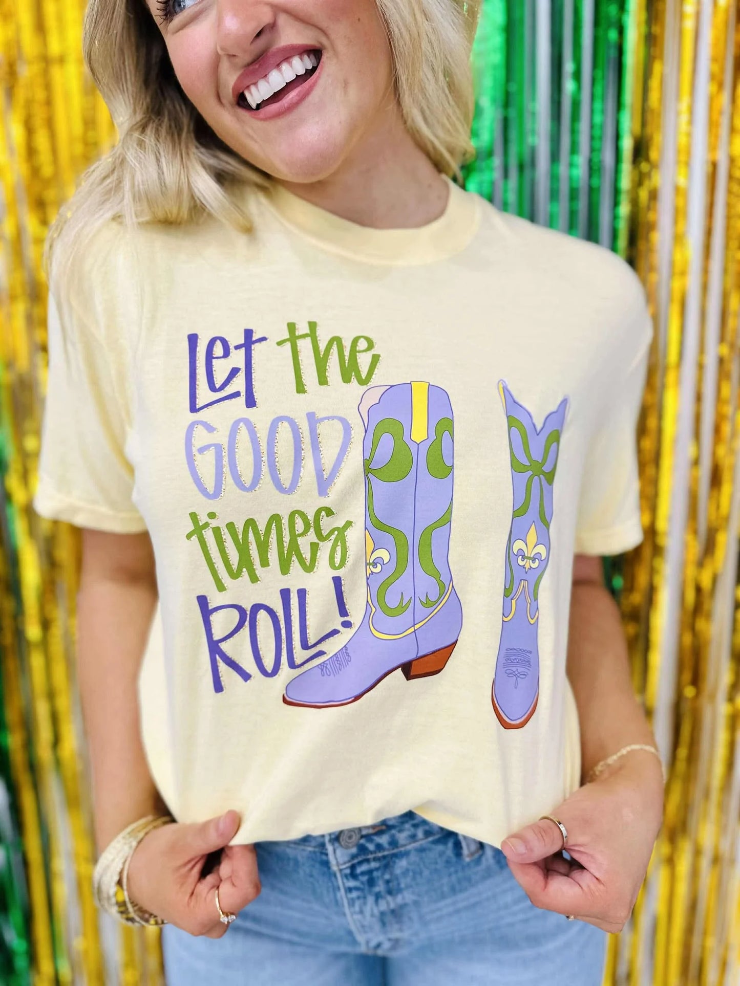 Let The Good Times Roll Mardi Gras Boots Tee