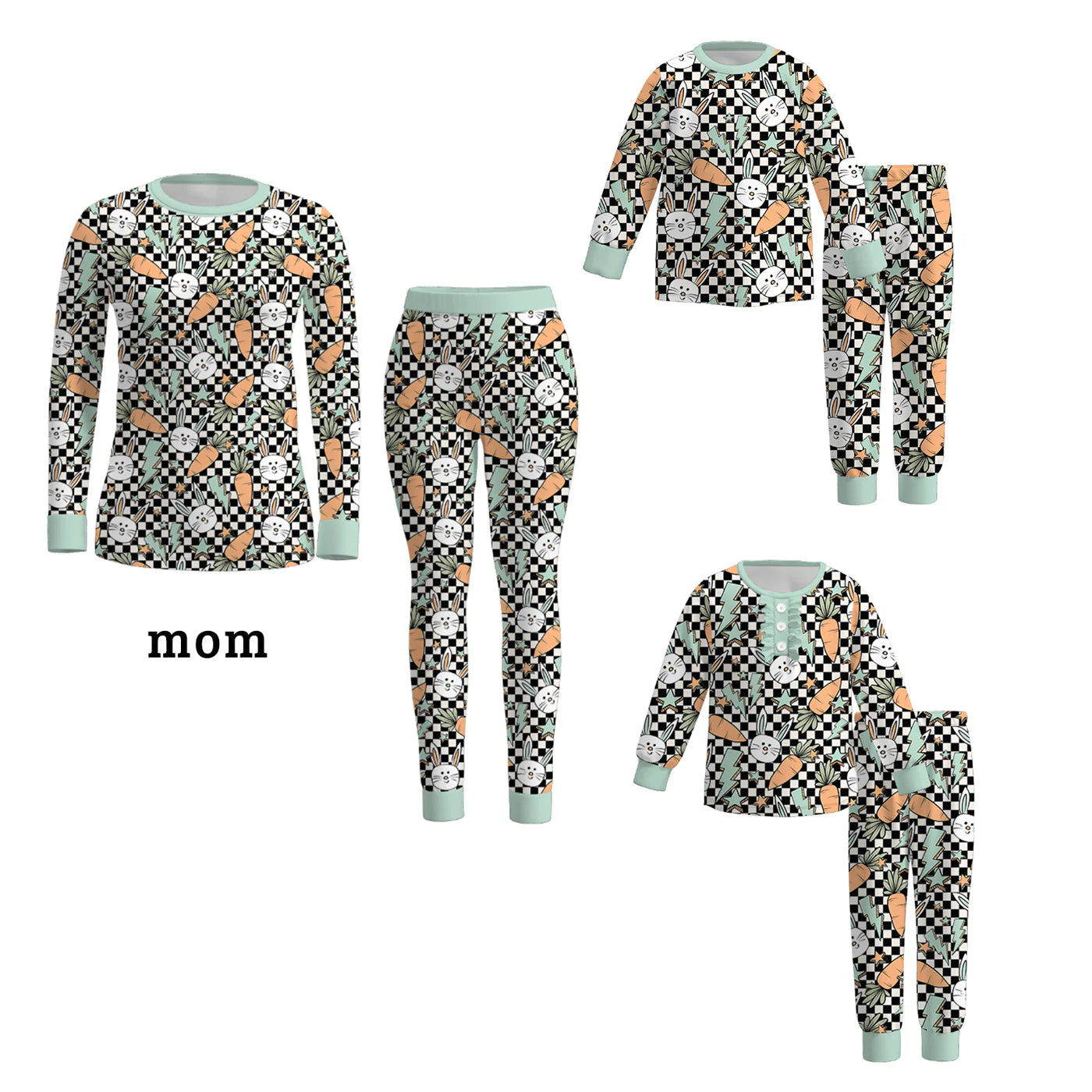 PREORDER 3 MOMMY AND ME EASTER BUNNY CHECKERED PRINT PAJAMAS