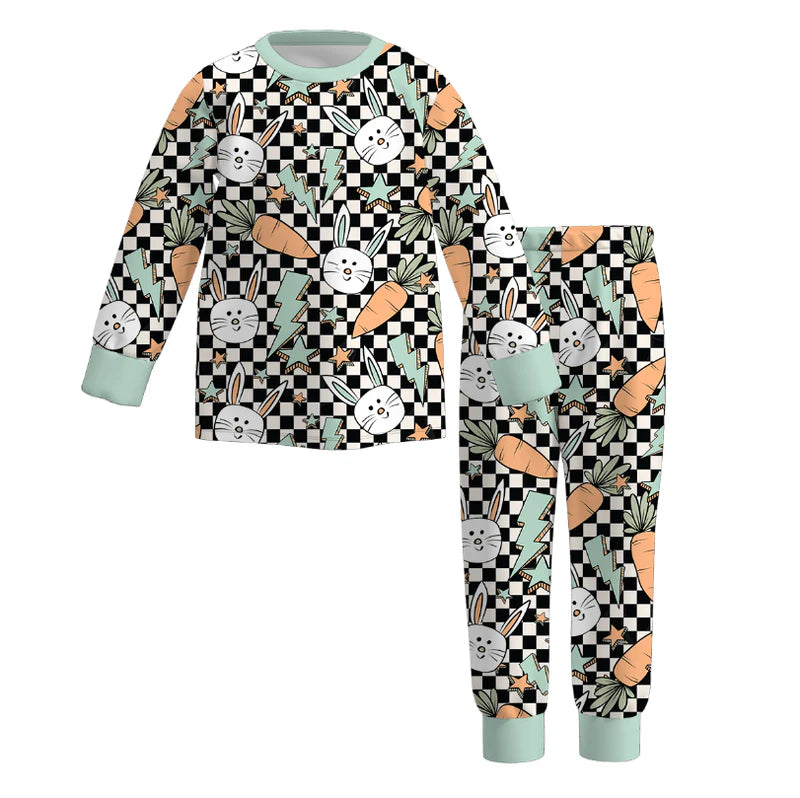 PREORDER 3 MOMMY AND ME EASTER BUNNY CHECKERED PRINT PAJAMAS