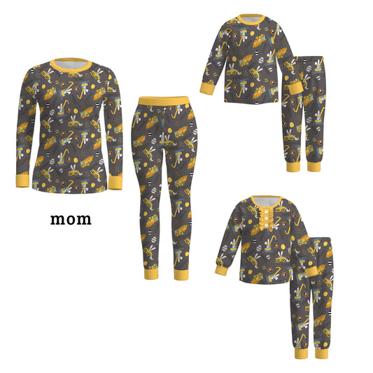 PREORDER 3 MOMMY AND ME EASTER BUNNY CONSTRUCTION PRINT PAJAMAS