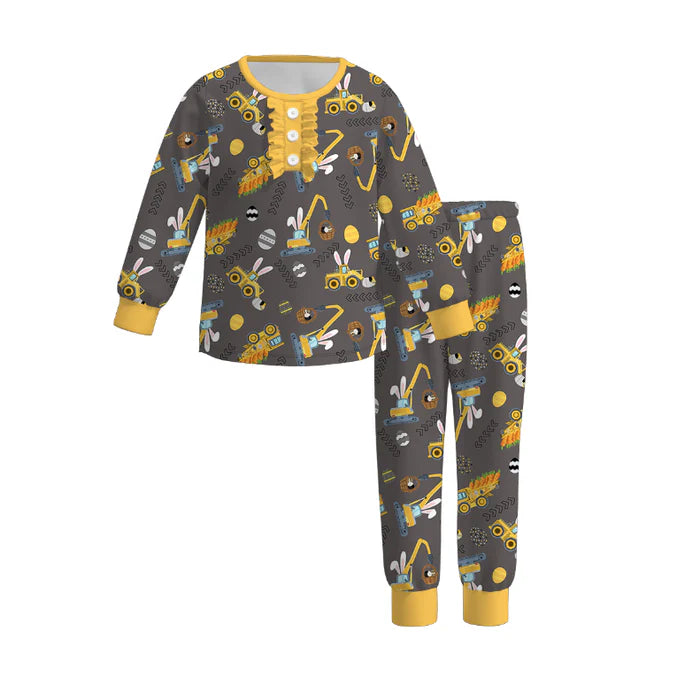 PREORDER 3 MOMMY AND ME EASTER BUNNY CONSTRUCTION PRINT PAJAMAS