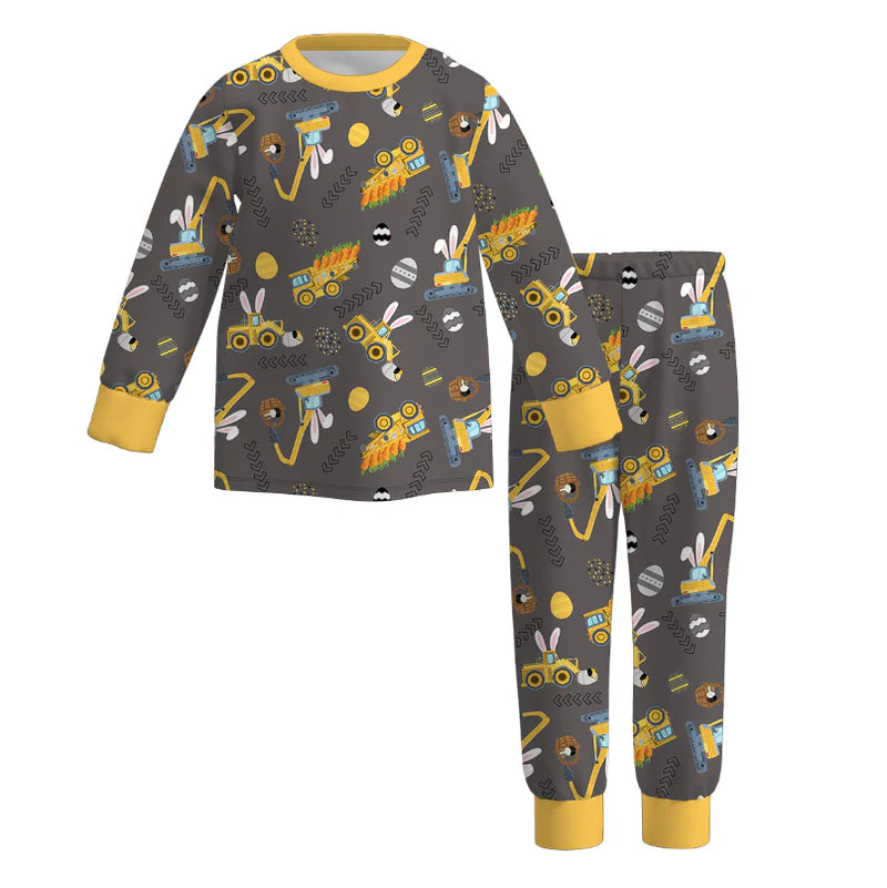 PREORDER 3 MOMMY AND ME EASTER BUNNY CONSTRUCTION PRINT PAJAMAS