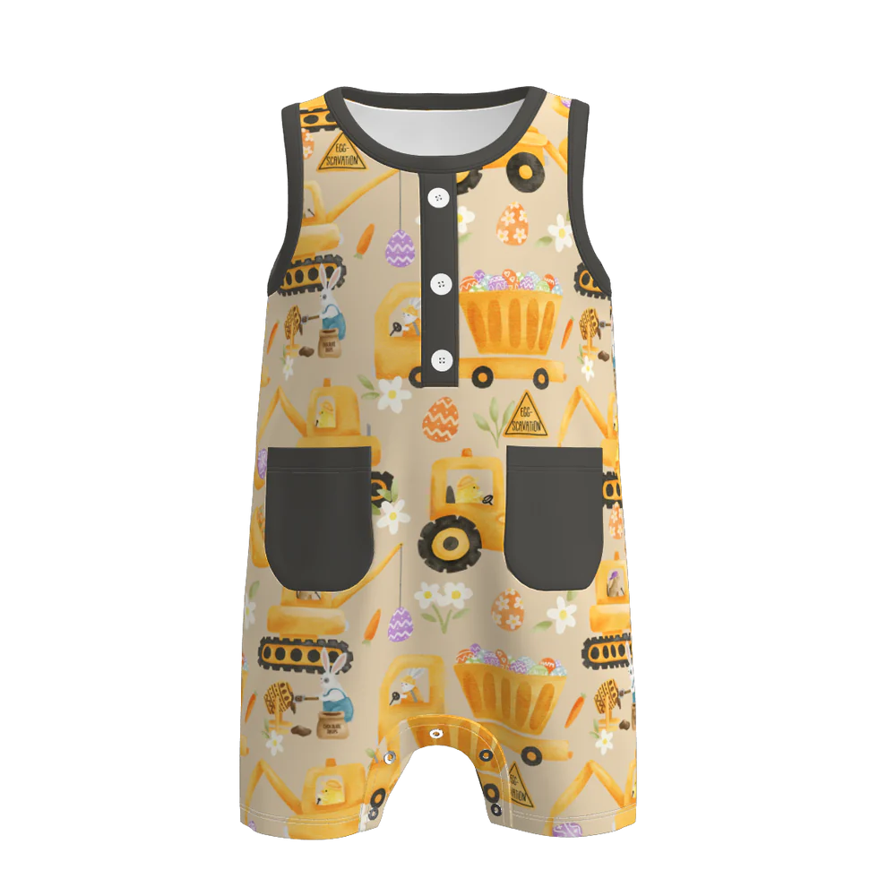 PREORDER 3.1 BOYS EASTER BUNNY＆FARM PRINT BABY ROMPER