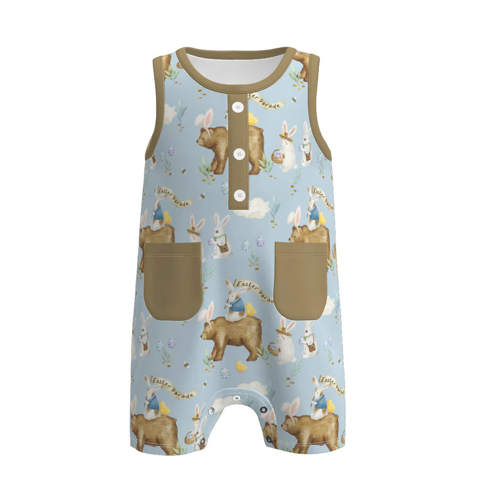 PREORDER 3.1 BOYS EASTER BUNNY＆FARM PRINT BABY ROMPER