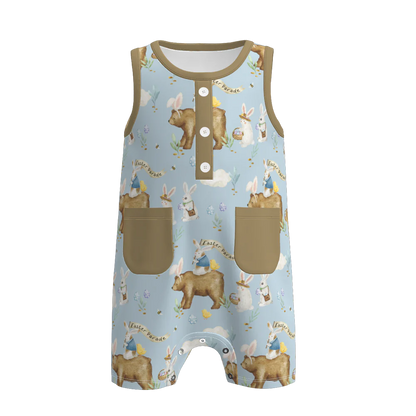 PREORDER 3.1 BOYS EASTER BUNNY＆FARM PRINT BABY ROMPER