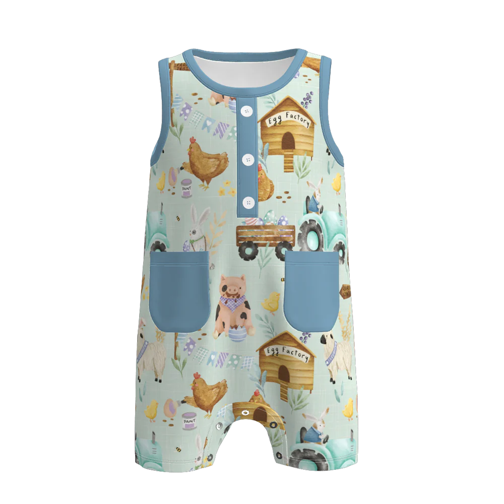 PREORDER 3.1 BOYS EASTER BUNNY＆FARM PRINT BABY ROMPER