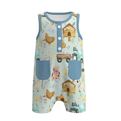 PREORDER 3.1 BOYS EASTER BUNNY＆FARM PRINT BABY ROMPER