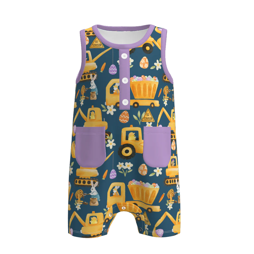 PREORDER 3.1 BOYS EASTER BUNNY＆FARM PRINT BABY ROMPER