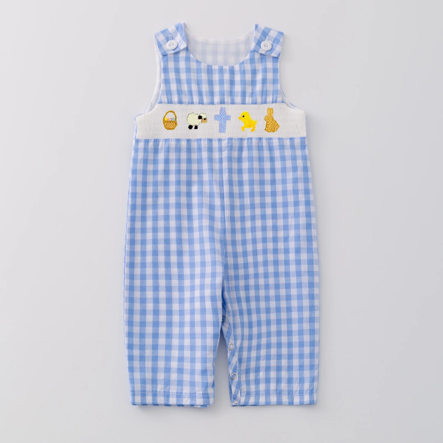 PREORDER 3 BOYS EASTER EMBROIDERED BLUE SMOCKED JONJON/PANTS SET