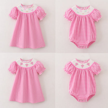 PREORDER 3.0 SISTERS EASTER EMBROIDERED PINK SMOCKED DRESS/BUBBLE