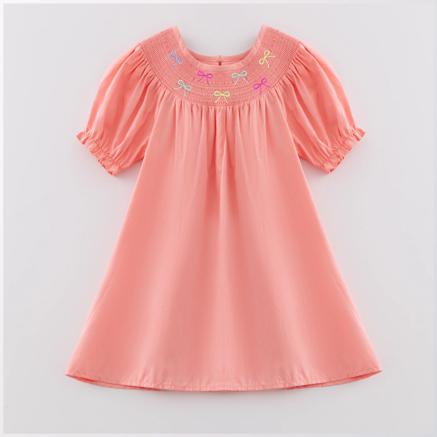 PREORDER 3.0 SISTERS COQUETTE EMBROIDERED CORAL SMOCKED DRESS/BUBBLE