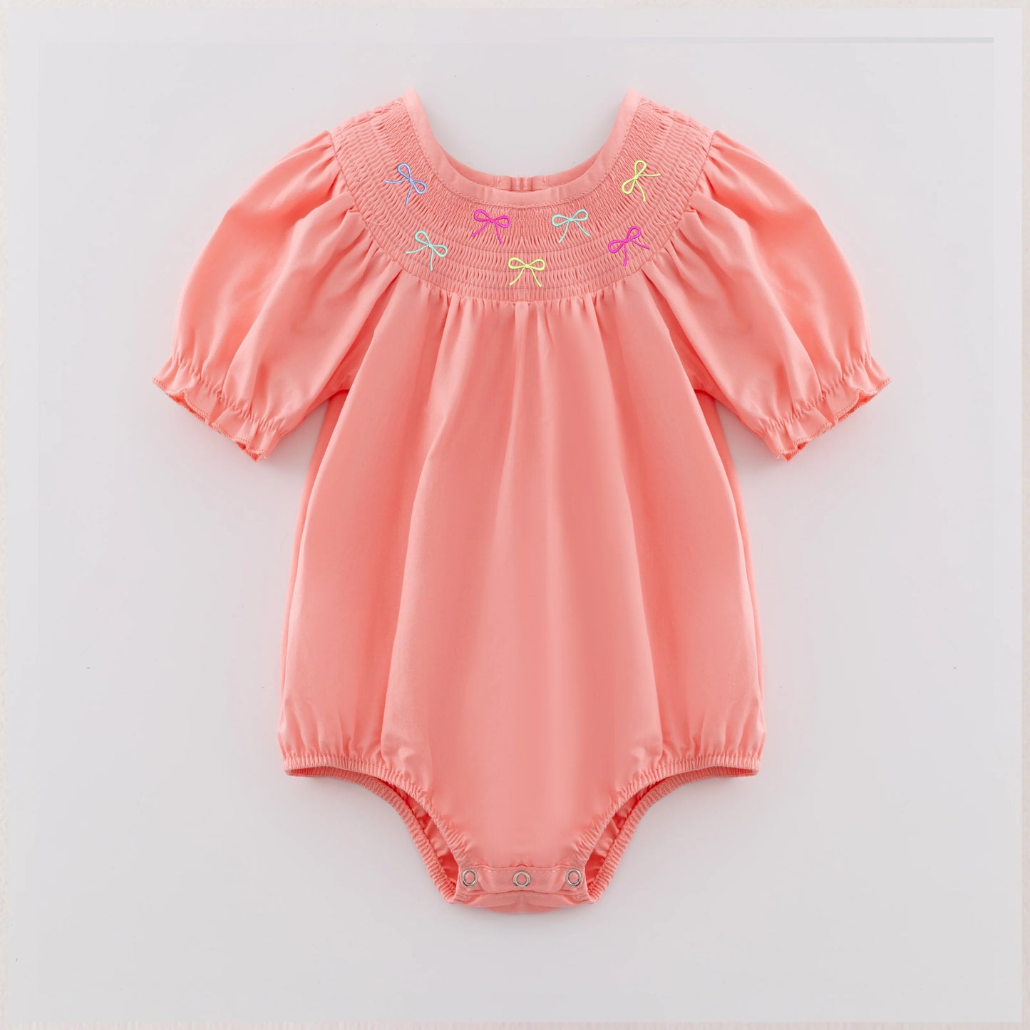 PREORDER 3.0 SISTERS COQUETTE EMBROIDERED CORAL SMOCKED DRESS/BUBBLE