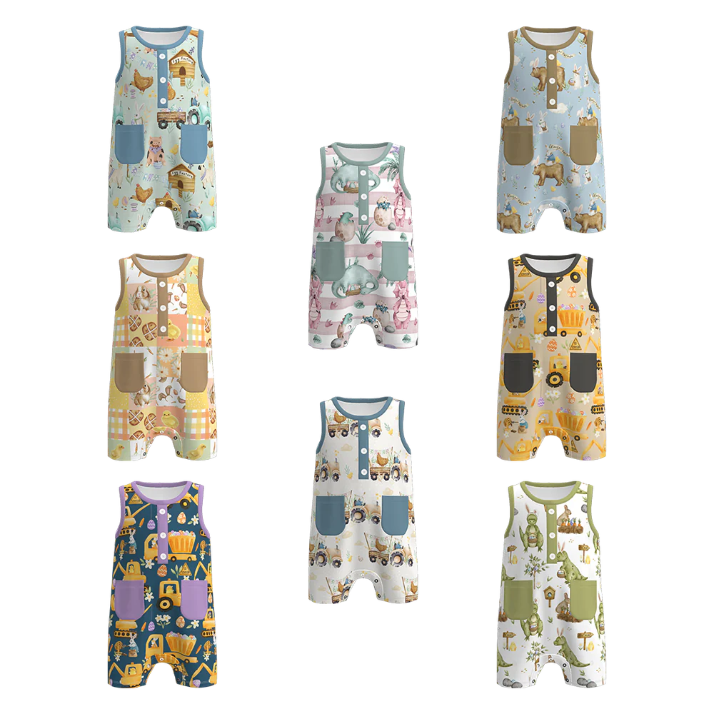 PREORDER 3.1 BOYS EASTER BUNNY＆FARM PRINT BABY ROMPER