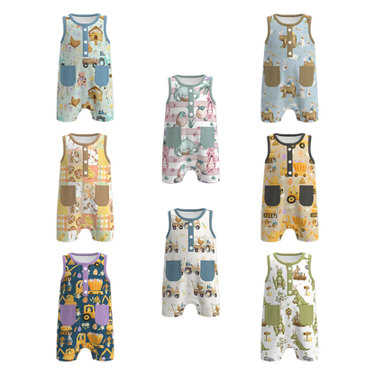 PREORDER 3.1 BOYS EASTER BUNNY＆FARM PRINT BABY ROMPER