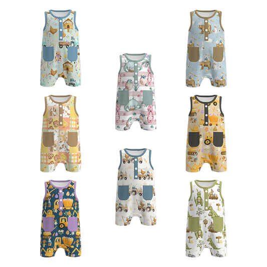 PREORDER 3.1 BOYS EASTER BUNNY＆FARM PRINT BABY ROMPER