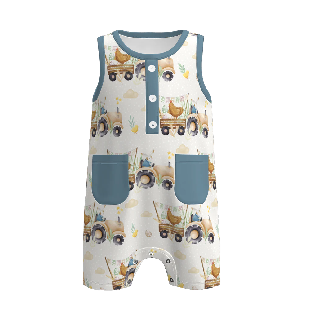 PREORDER 3.1 BOYS EASTER BUNNY＆FARM PRINT BABY ROMPER