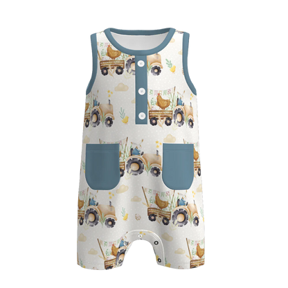 PREORDER 3.1 BOYS EASTER BUNNY＆FARM PRINT BABY ROMPER