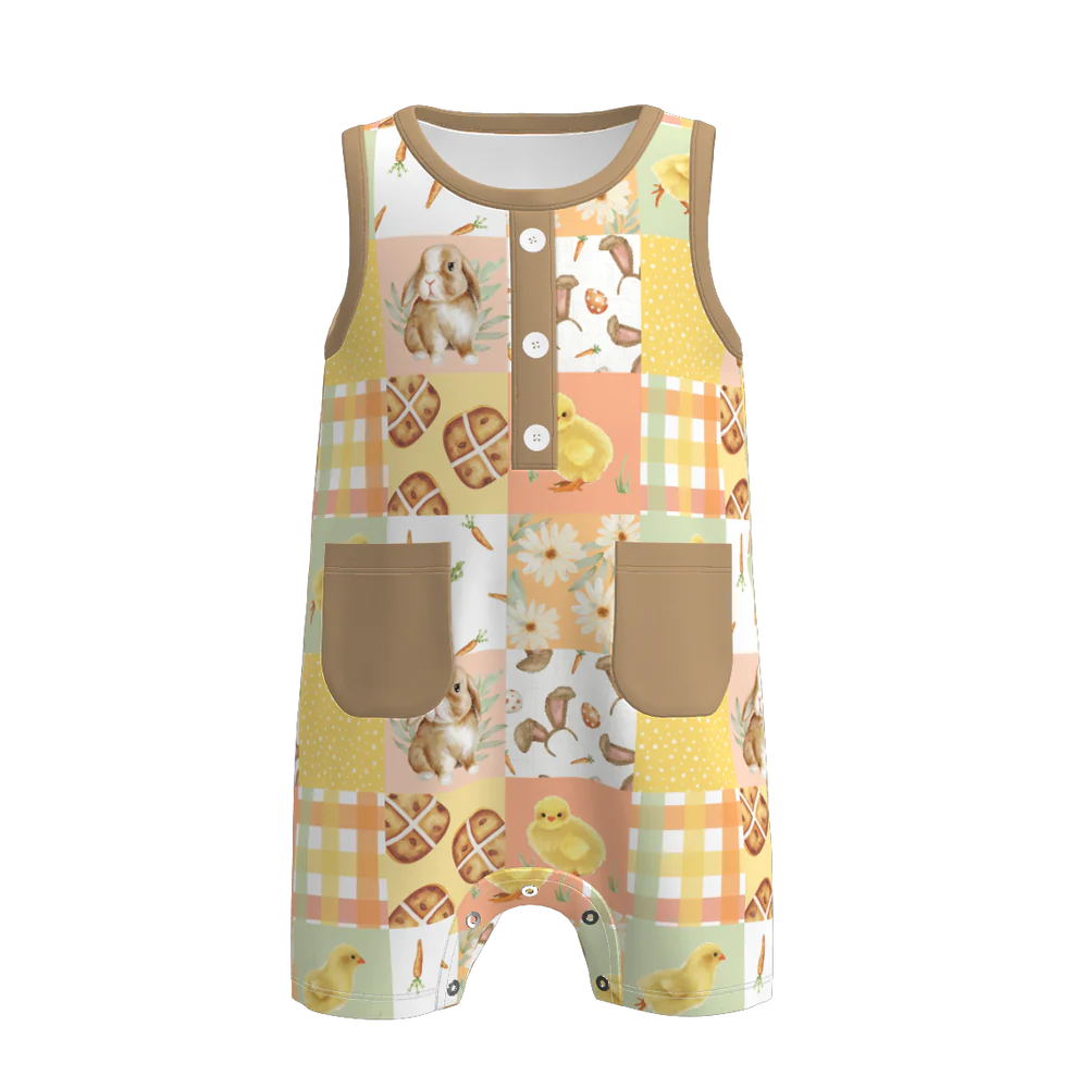 PREORDER 3.1 BOYS EASTER BUNNY＆FARM PRINT BABY ROMPER