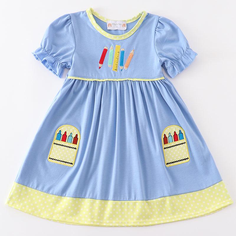 Crayon Embroidered Blue Dress