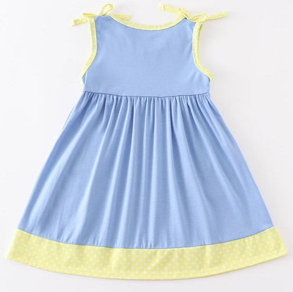 Crayon Embroidered Blue Strap Dress