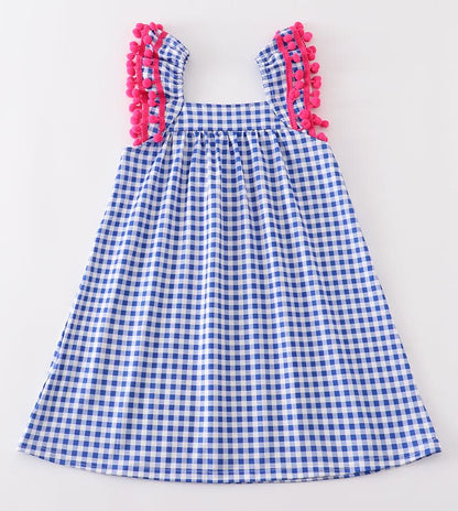 Pencil Applique Blue Plaid Dress