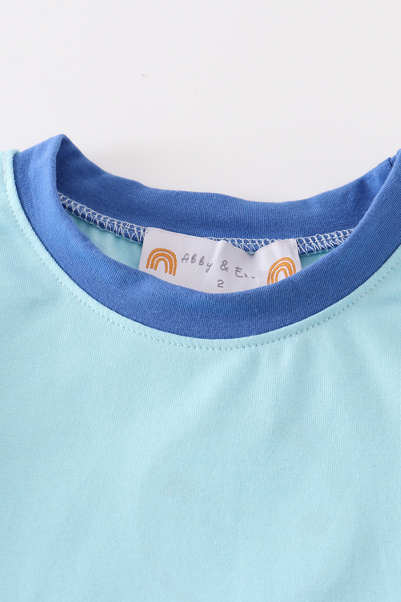 Pencil Applique Blue Boy Shorts Set