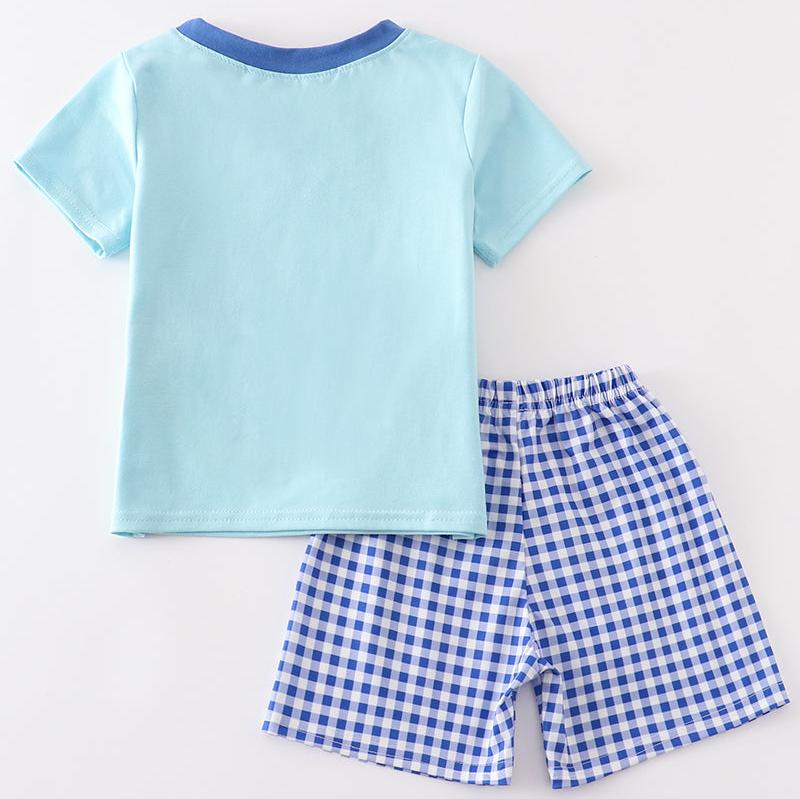 Pencil Applique Blue Boy Shorts Set