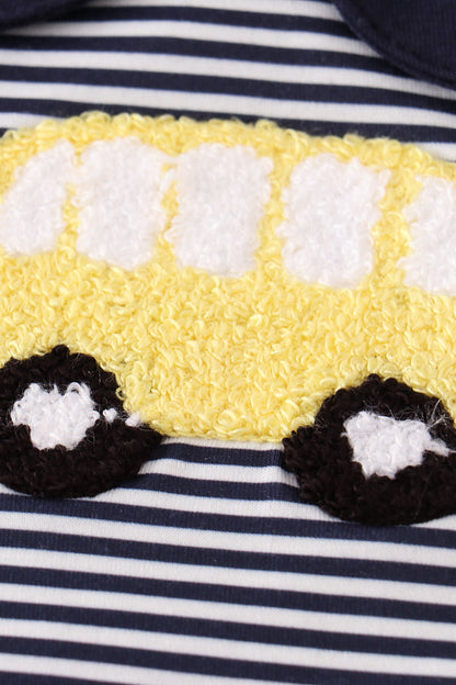 School Bus French Knot Navy Stripe Girl Set