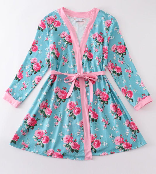 Bri Mint Floral Print Women’s Pajama Robe