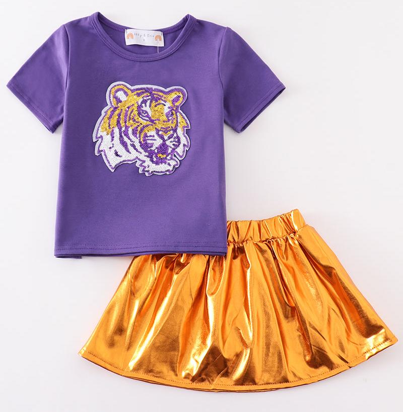 LSU Tiger Sequin Applique Laser Skort Set