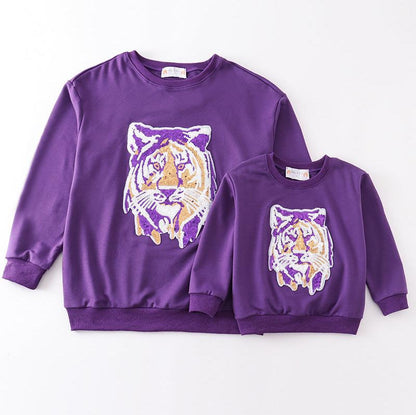 LSU Tiger Sequin Applique Purple Sweatshirt - Mom+Me