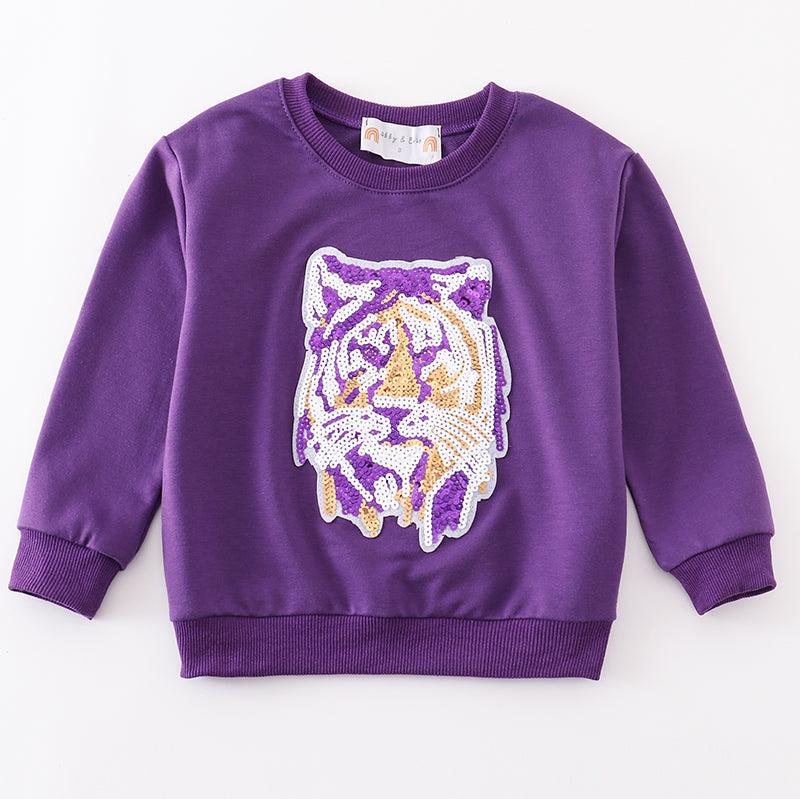 LSU Tiger Sequin Applique Purple Sweatshirt - Mom+Me