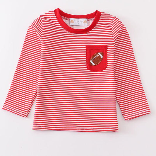 Football Embroidered Red Stripe Top