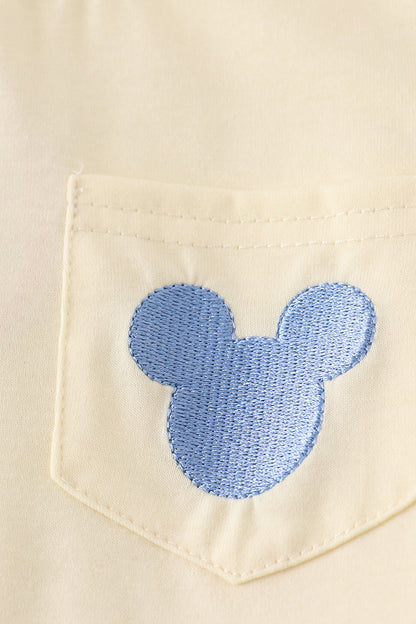 Mouse Character Embroidered Stripe Boy Shorts Set