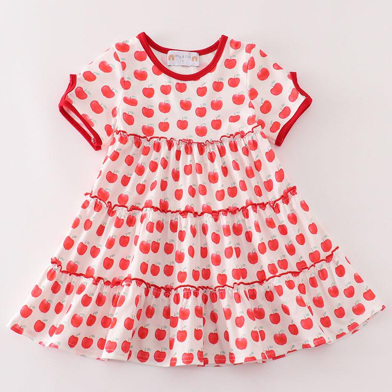 Red Apple Print Tiered Dress