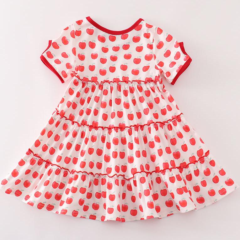 Red Apple Print Tiered Dress