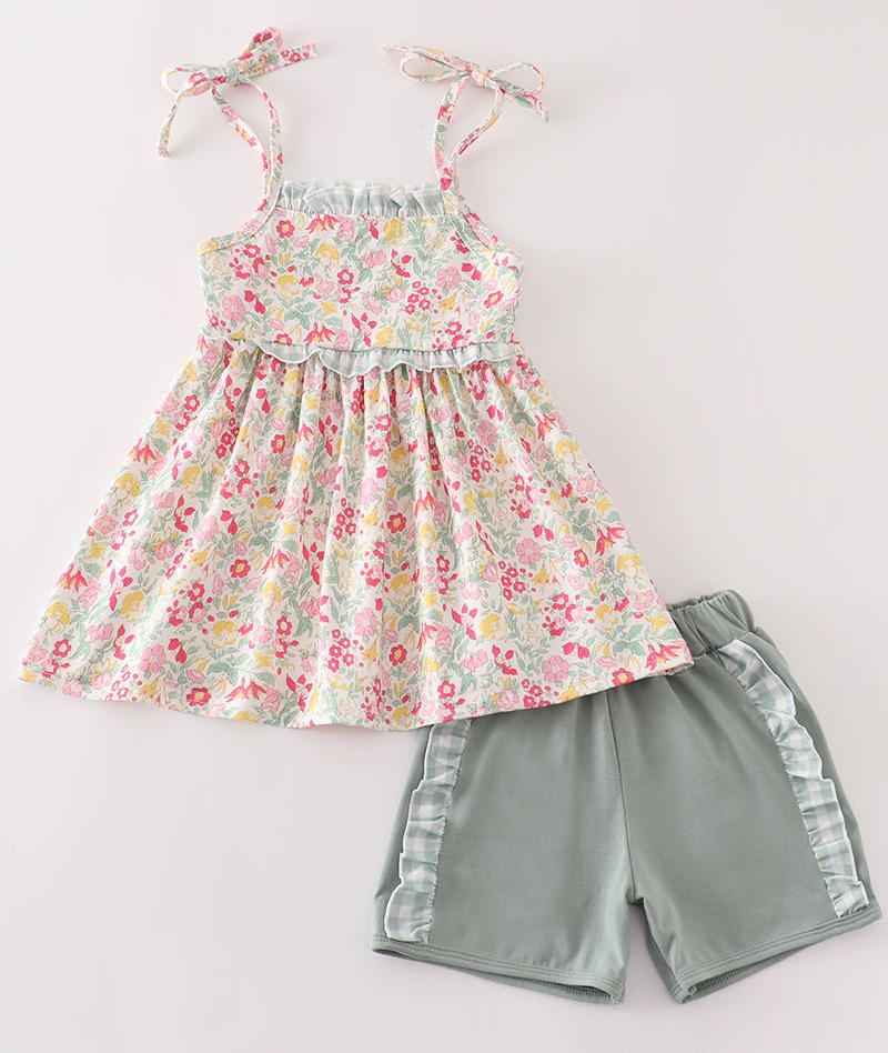 Jenna Pink Floral Print Girl Shorts Set