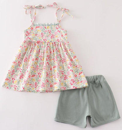 Jenna Pink Floral Print Girl Shorts Set