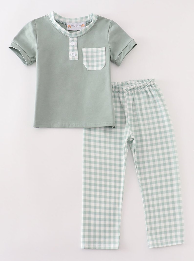 Gavin Sage Plaid Pocket Boy Set