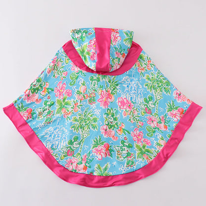 Pink Lilly Floral Mouse Character Print Girl Swim Cover Up