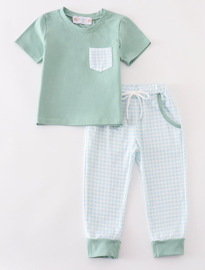 Ryker Green Gingham Boy Pants Set