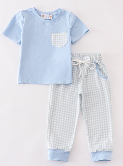 Ryker Blue Gingham Boy Pants Set