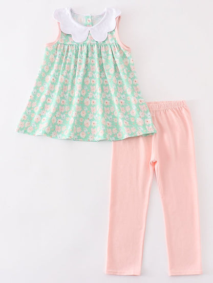 Morgan Green Floral Print Girl Set