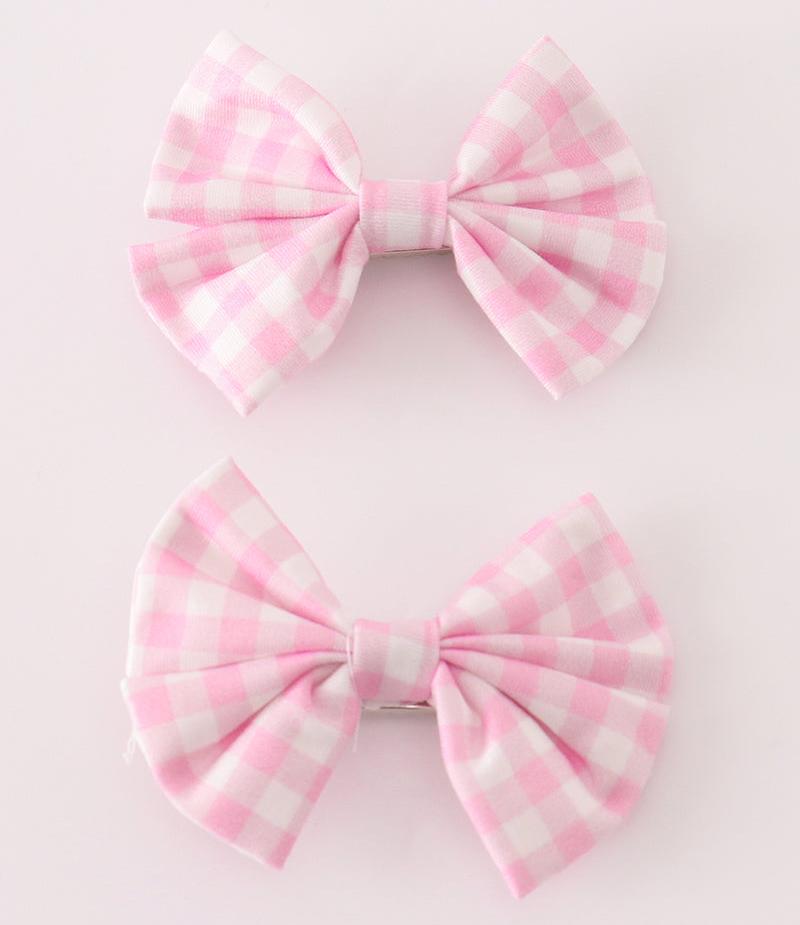 Pink Gingham 2pc Hair Bow Clips