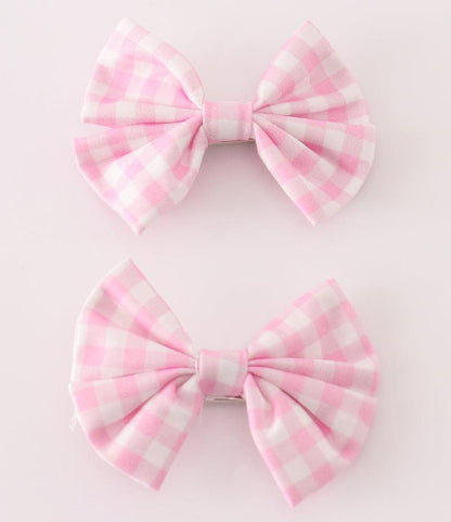 Pink Gingham 2pc Hair Bow Clips