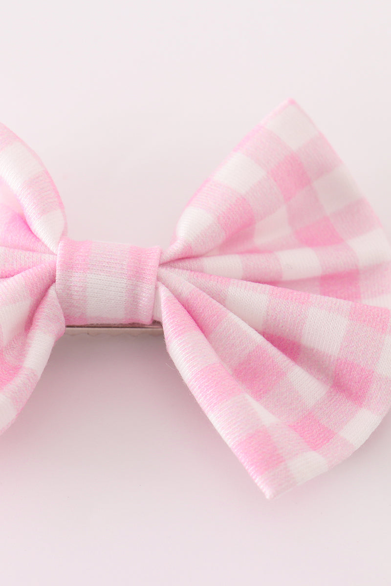 Pink Gingham 2pc Hair Bow Clips